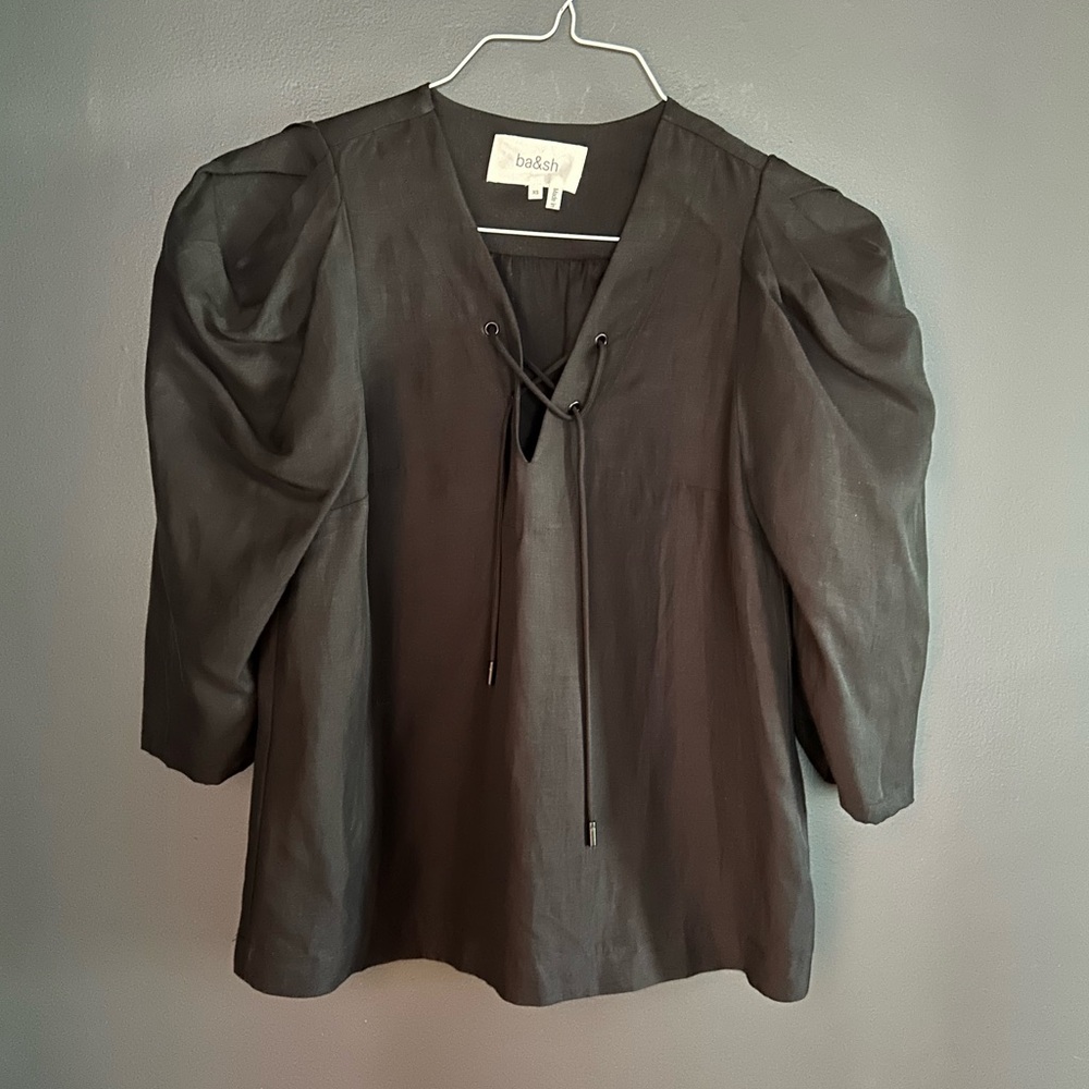 ba&sh Black Blouse with Tie Detail